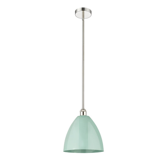 Innovations Plymouth 12in 1-Light Mini Pendant | Industrial Farmhouse Polished Nickel and Matte Seafoam Metal Shade | Kitchen | Model 616-1S-PN-MBD-12-SF