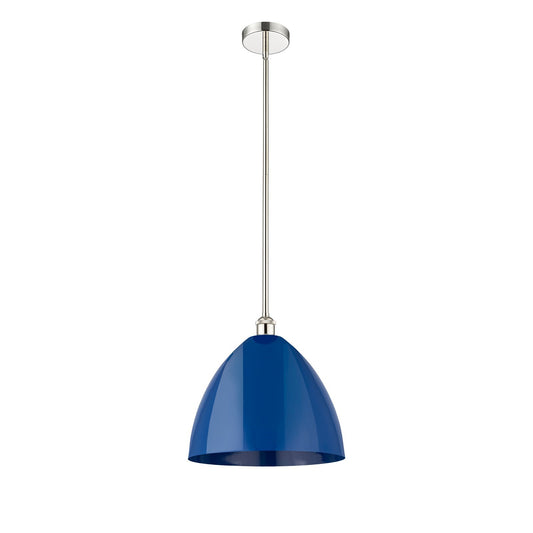 Innovations Plymouth 16in 1-Light Mini Pendant | Industrial Farmhouse Polished Nickel and Matte Blue Metal Shade | Kitchen | Model 616-1S-PN-MBD-16-BL-LED