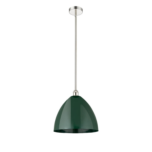 Innovations Plymouth 16in 1-Light Mini Pendant | Industrial Farmhouse Polished Nickel and Matte Green Metal Shade | Kitchen | Model 616-1S-PN-MBD-16-GR