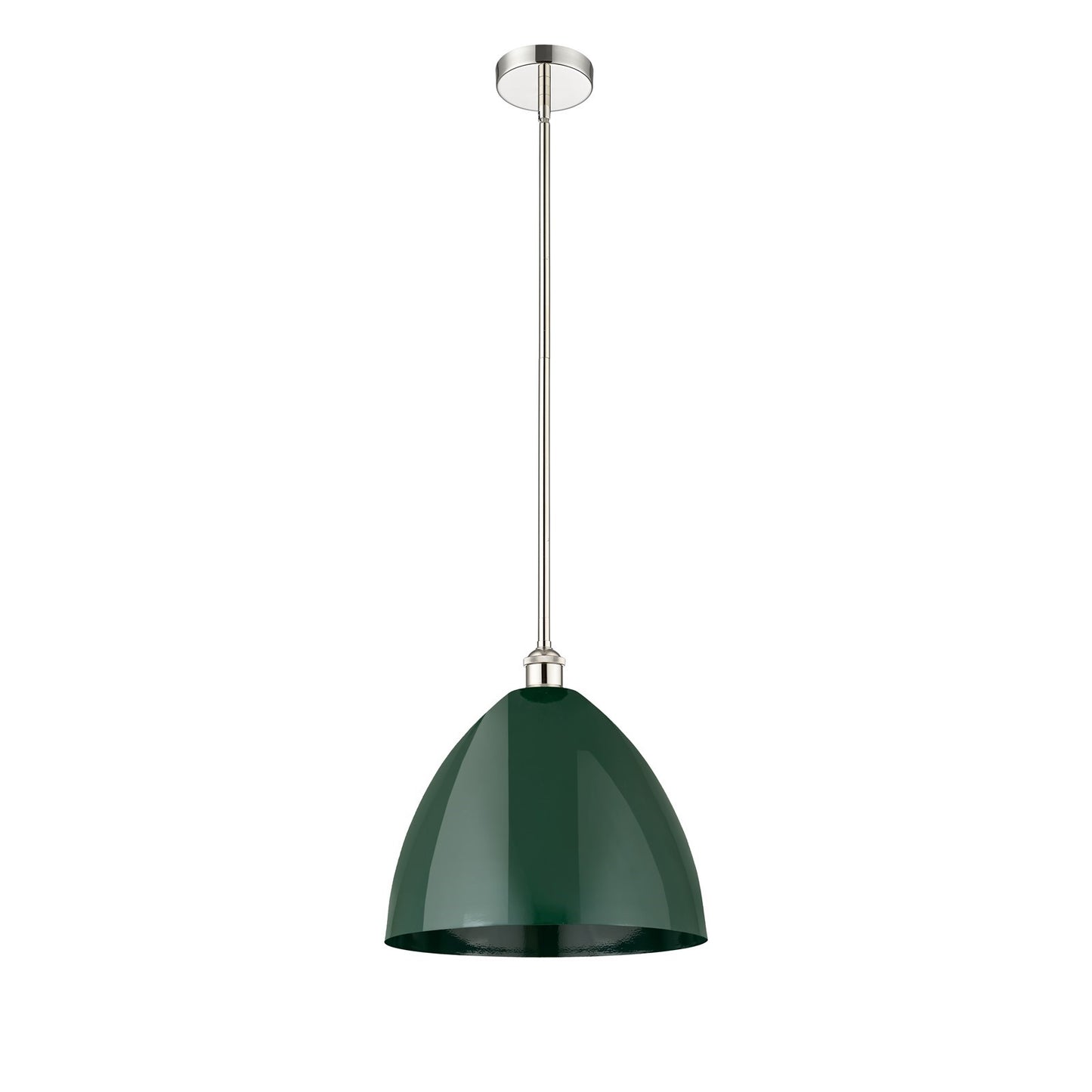Innovations Plymouth 16in 1-Light Mini Pendant | Industrial Farmhouse Polished Nickel and Matte Green Metal | Kitchen | Model 616-1S-PN-MBD-16-GR-LED