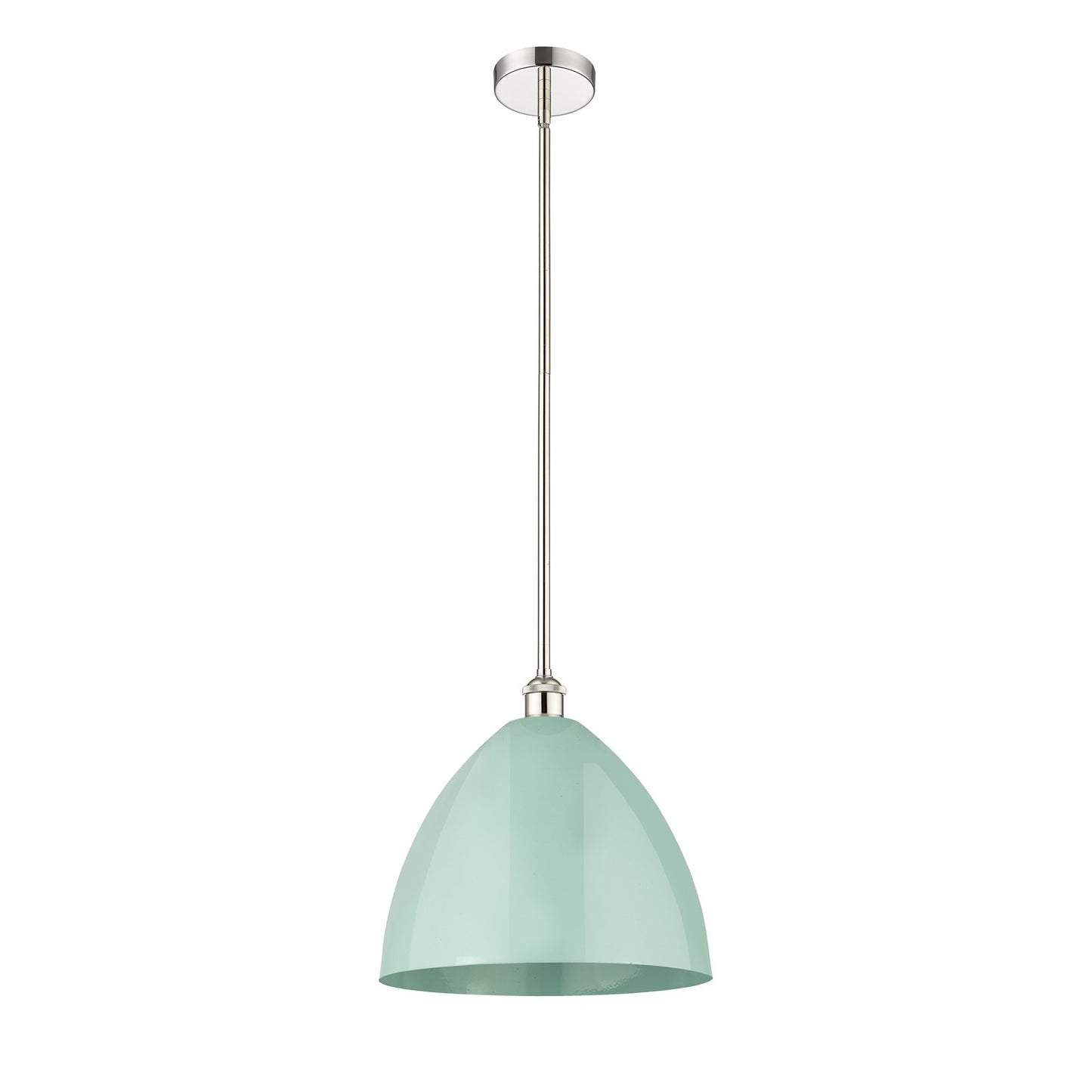 Innovations Plymouth 16in 1-Light Mini Pendant | Industrial Farmhouse Polished Nickel and Matte Seafoam Metal Shade | Model 616-1S-PN-MBD-16-SF-LED