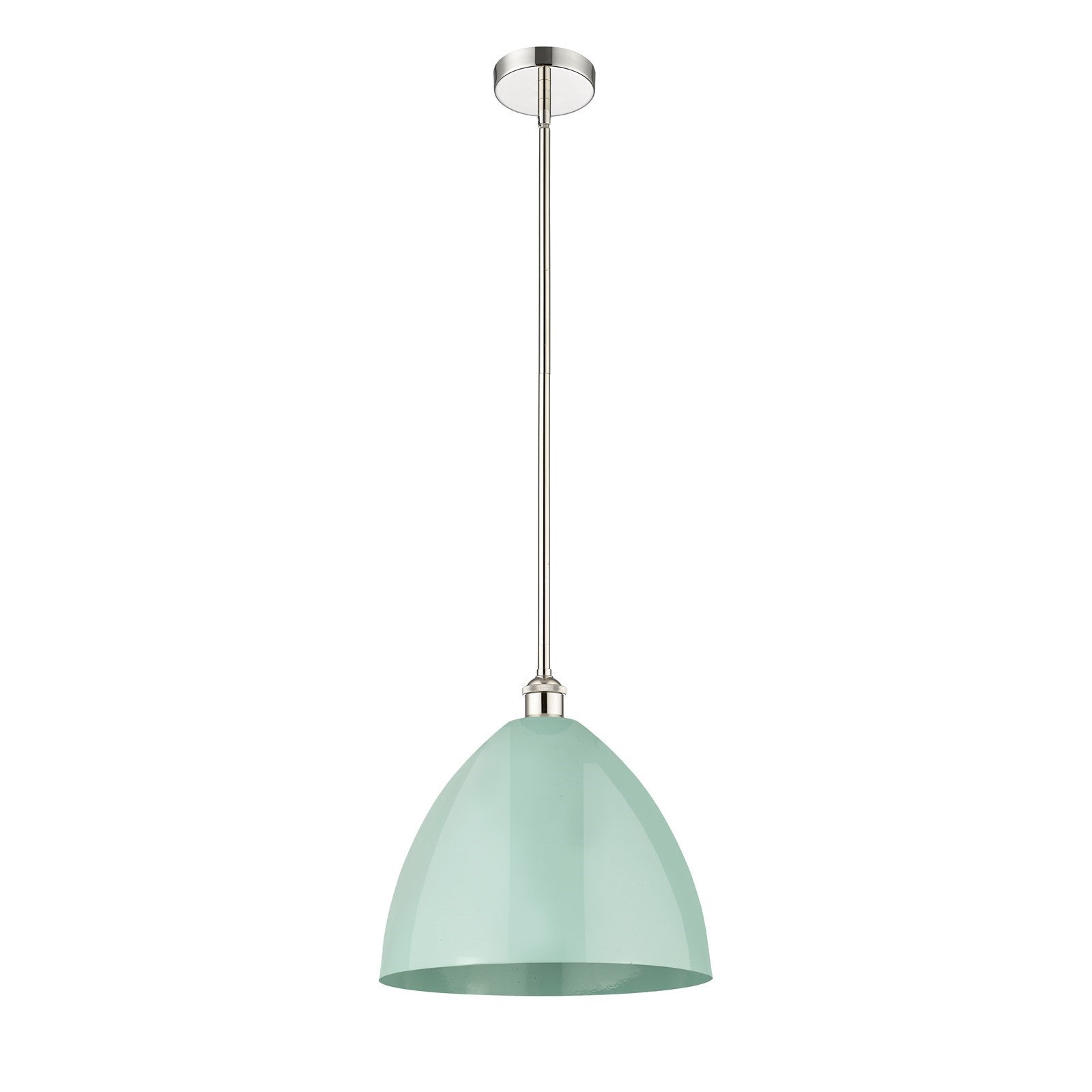 Innovations Plymouth 16in 1-Light Mini Pendant | Industrial Farmhouse Polished Nickel and Matte Seafoam Metal Shade | Model 616-1S-PN-MBD-16-SF-LED