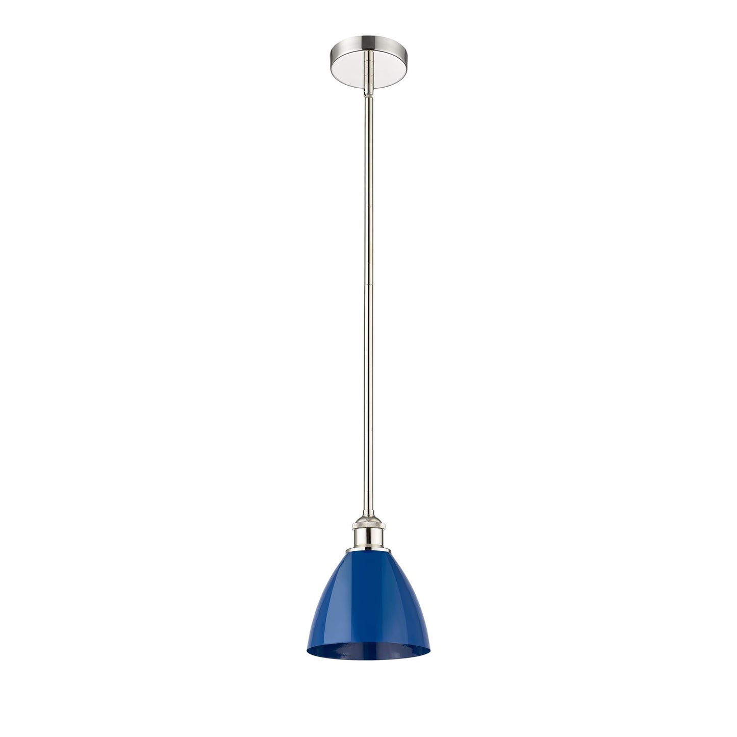 Innovations Plymouth 1-Light 7.5in Mini Pendant | Industrial Farmhouse Polished Nickel and Matte Blue Metal | Kitchen | Model 616-1S-PN-MBD-75-BL-LED