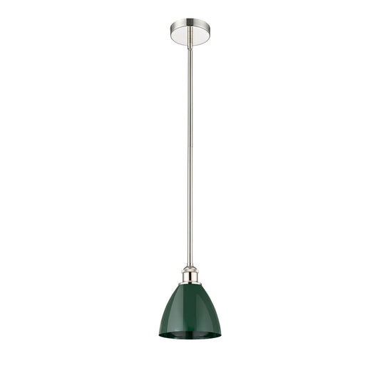 Innovations Plymouth 8in 1-Light Mini Pendant | Industrial Farmhouse Polished Nickel and Matte Green Metal Shade | Kitchen | Model 616-1S-PN-MBD-75-GR