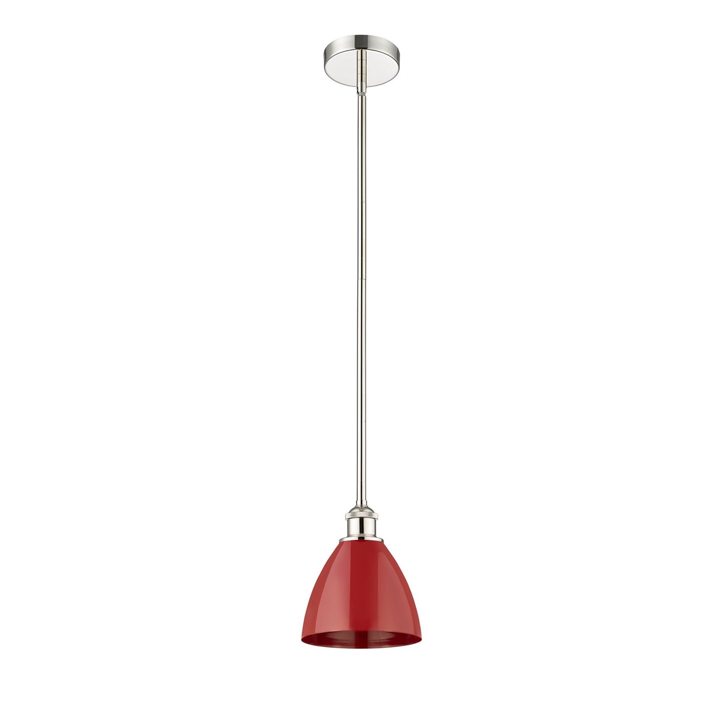 Innovations Plymouth 1-Light 7.5in Mini Pendant | Industrial Farmhouse Polished Nickel and Matte Red Metal | Kitchen Island & | Model 616-1S-PN-MBD-75-RD