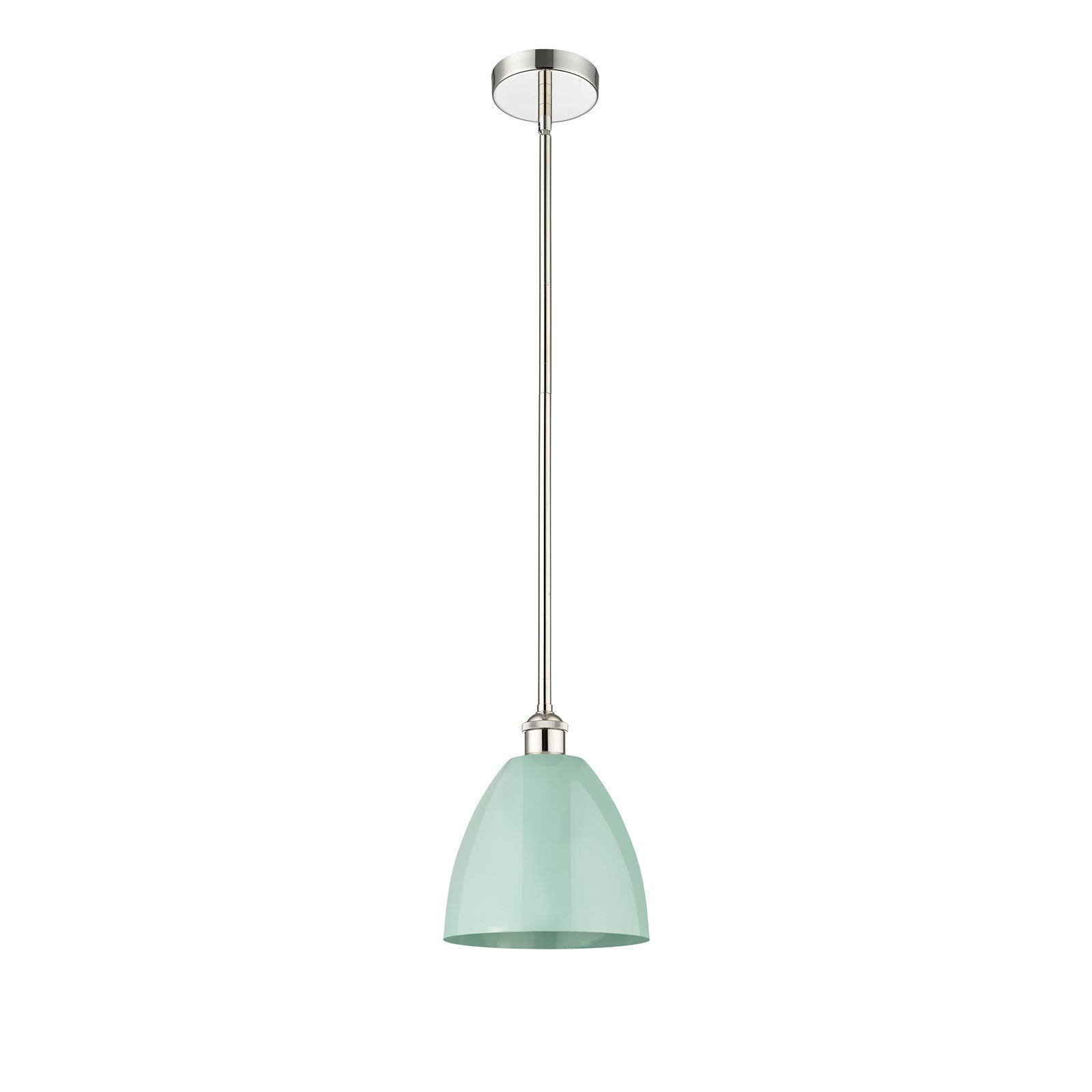 Innovations Plymouth 9in 1-Light Mini Pendant | Industrial Farmhouse Polished Nickel and Matte Seafoam Metal Shade | Kitchen | Model 616-1S-PN-MBD-9-SF
