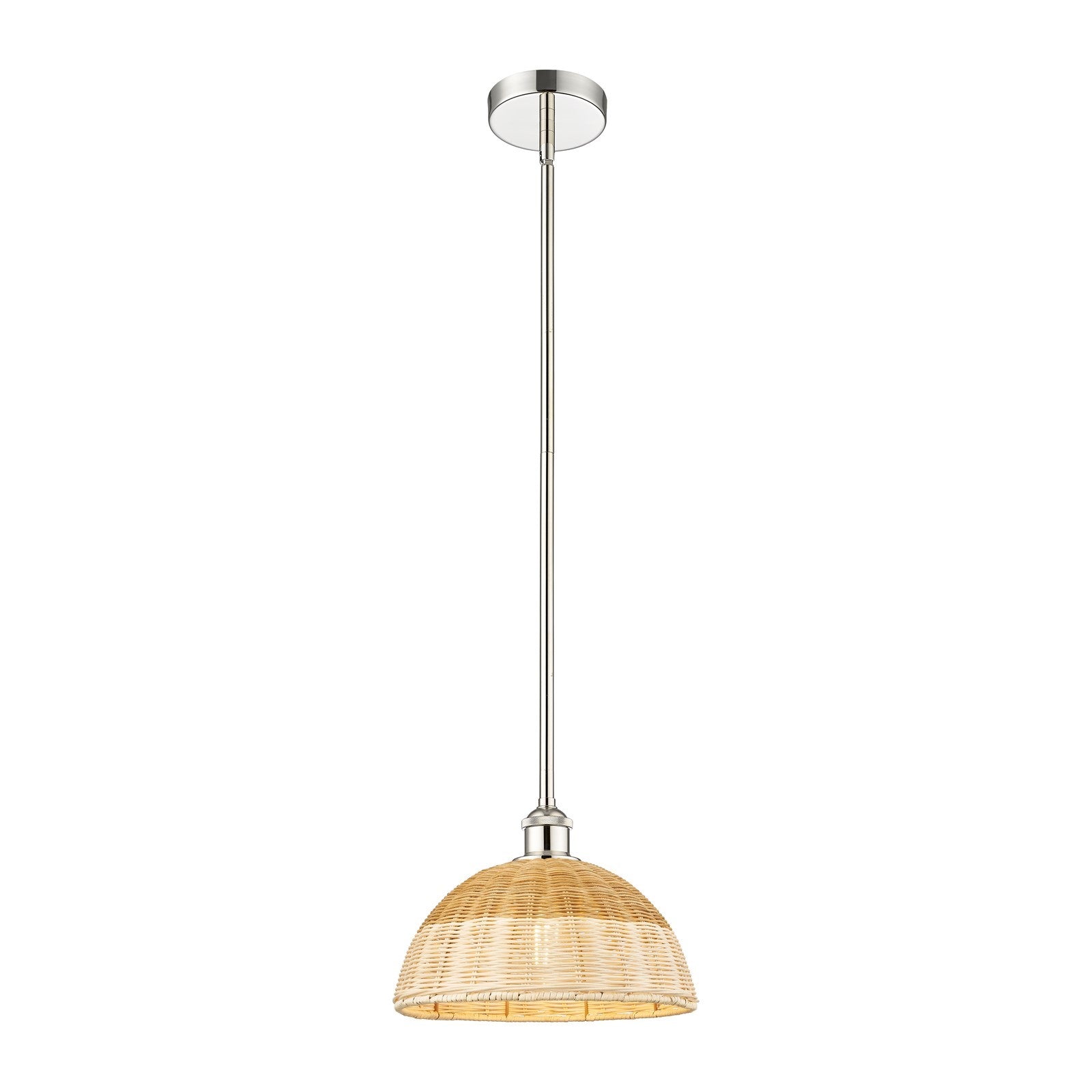 Innovations Bristol Natural II 12in 1-Light Mini Pendant | Industrial Polished Nickel Steel and Natural Fiber Shade | Model 616-1S-PN-NBD2-12-NAT