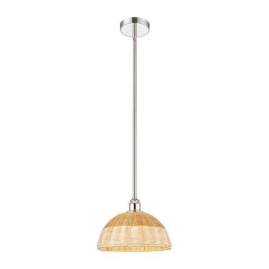 Innovations Bristol Natural II 12in 1-Light Mini Pendant | Industrial Polished Nickel Steel and Natural Fiber Shade | Model 616-1S-PN-NBD2-12-NAT