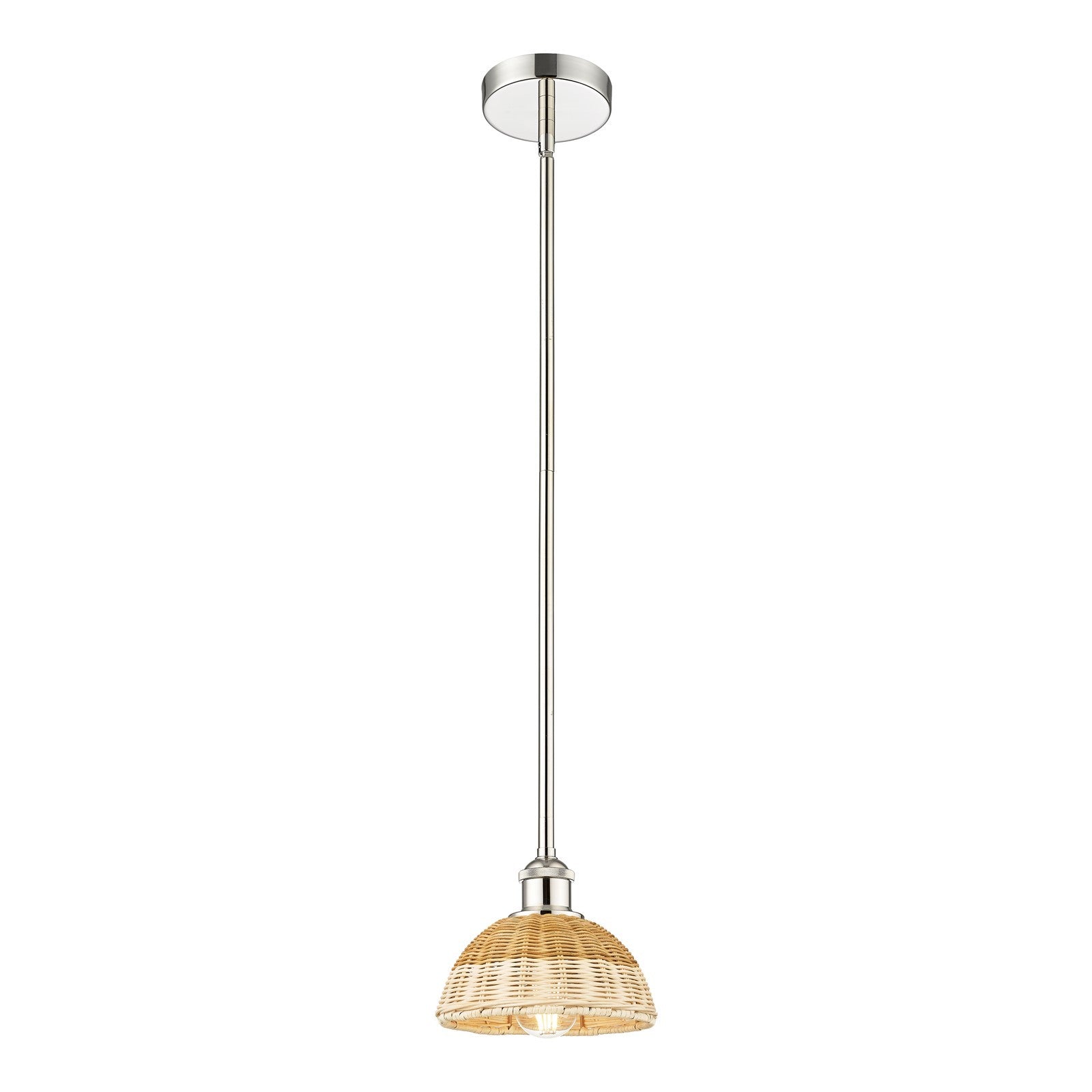 Innovations Lighting Bristol Natural II 8in 1-Light Mini Pendant | Industrial Polished Nickel and Natural Fiber Shade | Model 616-1S-PN-NBD2-75-NAT