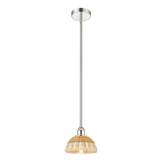 Innovations Lighting Bristol Natural II 8in 1-Light Mini Pendant | Industrial Polished Nickel and Natural Fiber Shade | Model 616-1S-PN-NBD2-75-NAT