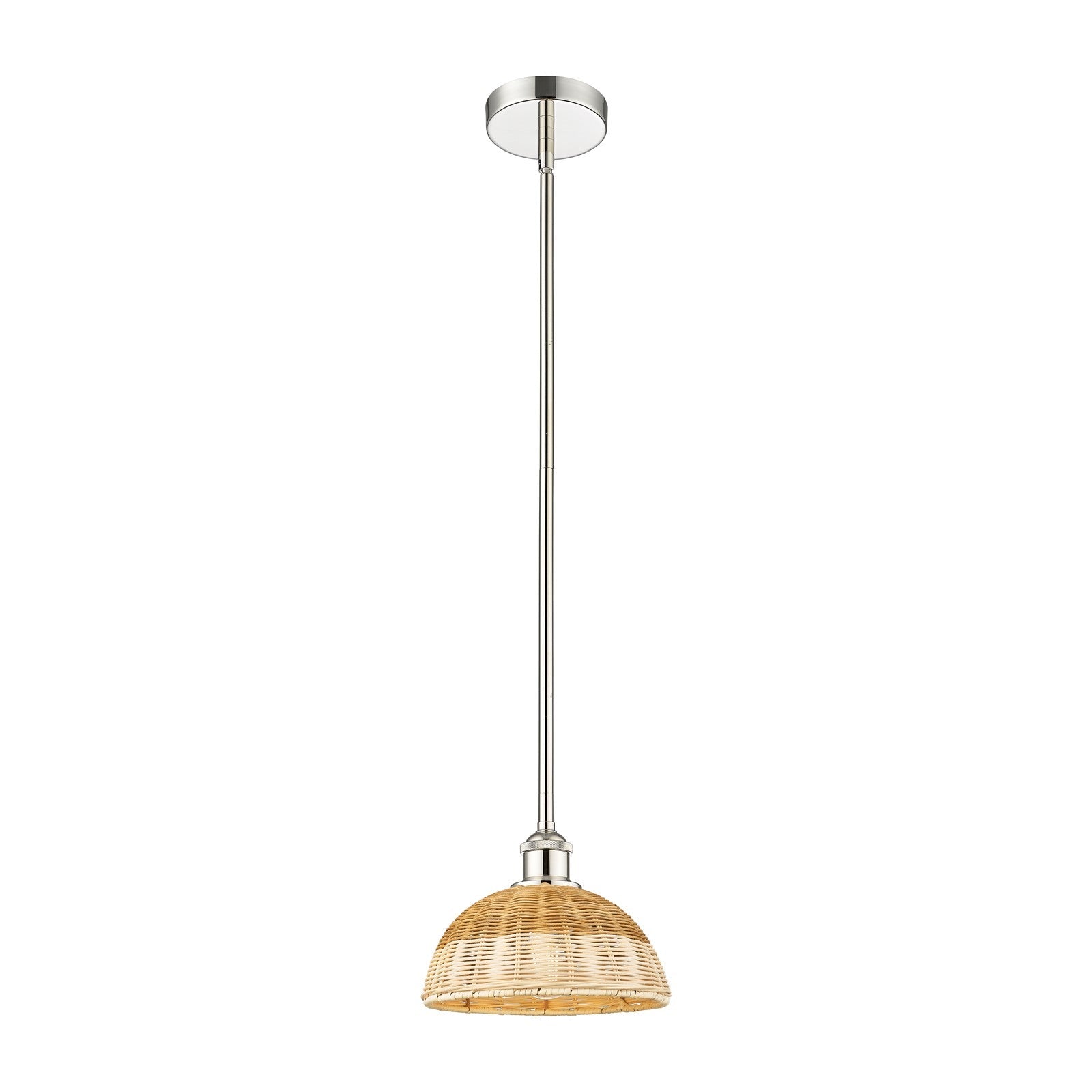 Innovations Bristol Natural II 9in 1-Light Mini Pendant | Industrial Polished Nickel Steel and Natural Fiber Dome Shade | Model 616-1S-PN-NBD2-9-NAT