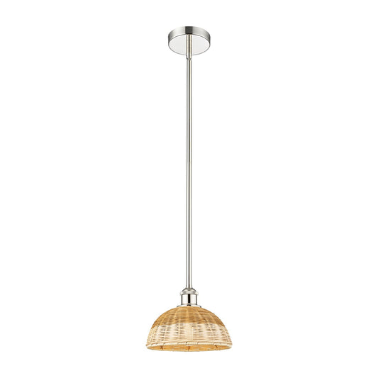 Innovations Bristol Natural II 9in 1-Light Mini Pendant | Industrial Polished Nickel Steel and Natural Fiber Dome Shade | Model 616-1S-PN-NBD2-9-NAT