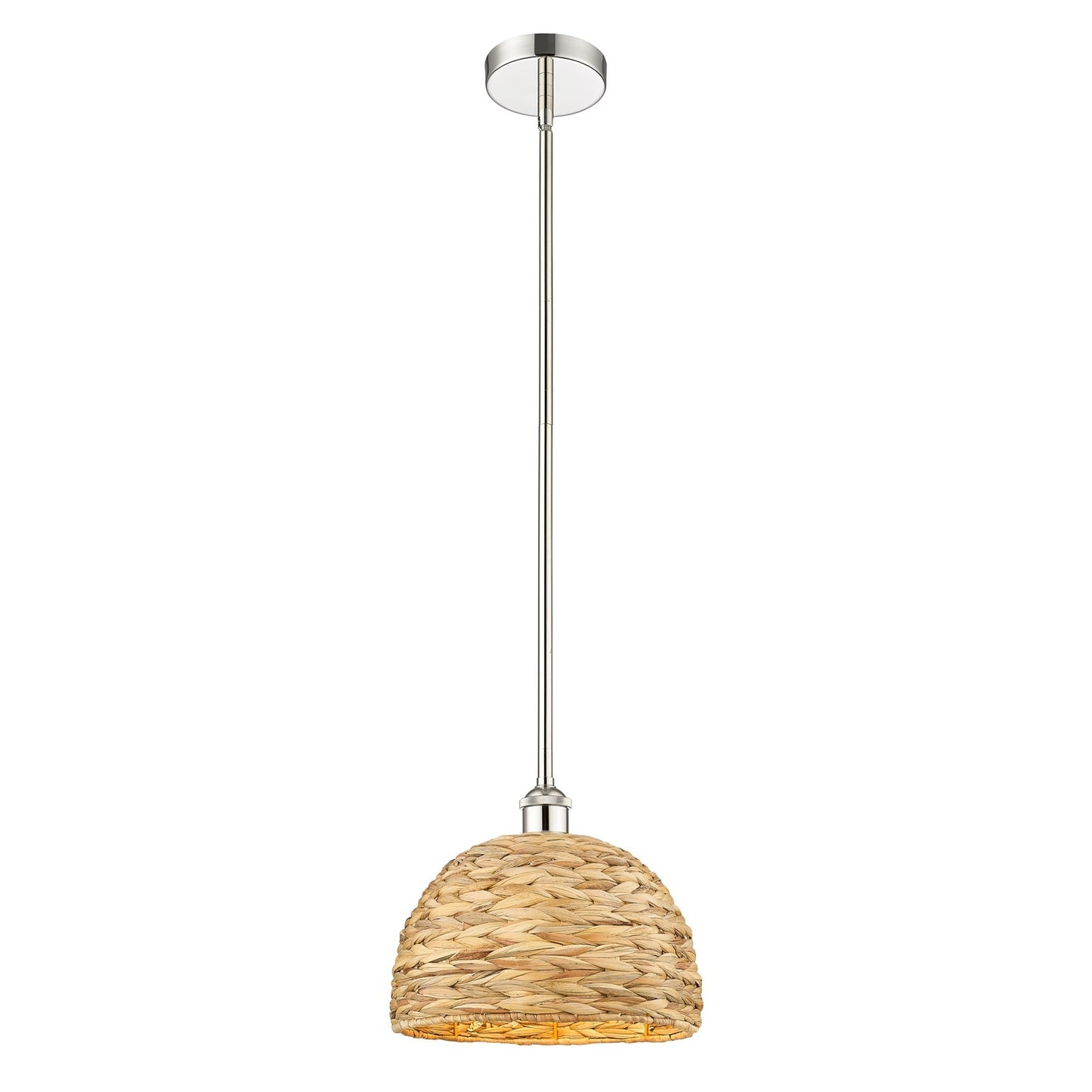Innovations Woven Rattan 12in 1-Light Mini Pendant | Industrial Polished Nickel and Natural Fiber Dome Shade | Kitchen Island | Model 616-1S-PN-RBD-12-NAT