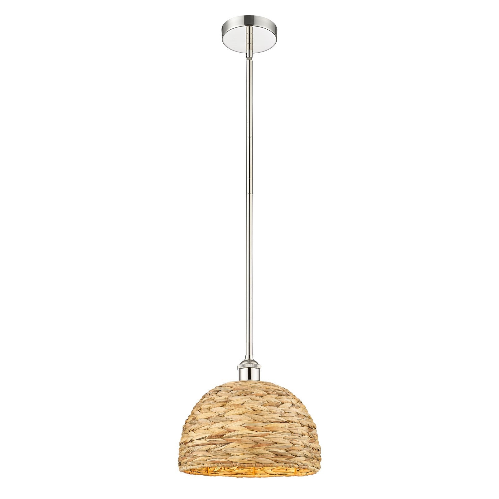 Innovations Woven Rattan 12in 1-Light Mini Pendant | Industrial Polished Nickel and Natural Fiber Dome Shade | Kitchen Island | Model 616-1S-PN-RBD-12-NAT