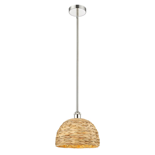 Innovations Woven Rattan 12in 1-Light Mini Pendant | Industrial Polished Nickel and Natural Fiber Dome Shade | Kitchen Island | Model 616-1S-PN-RBD-12-NAT