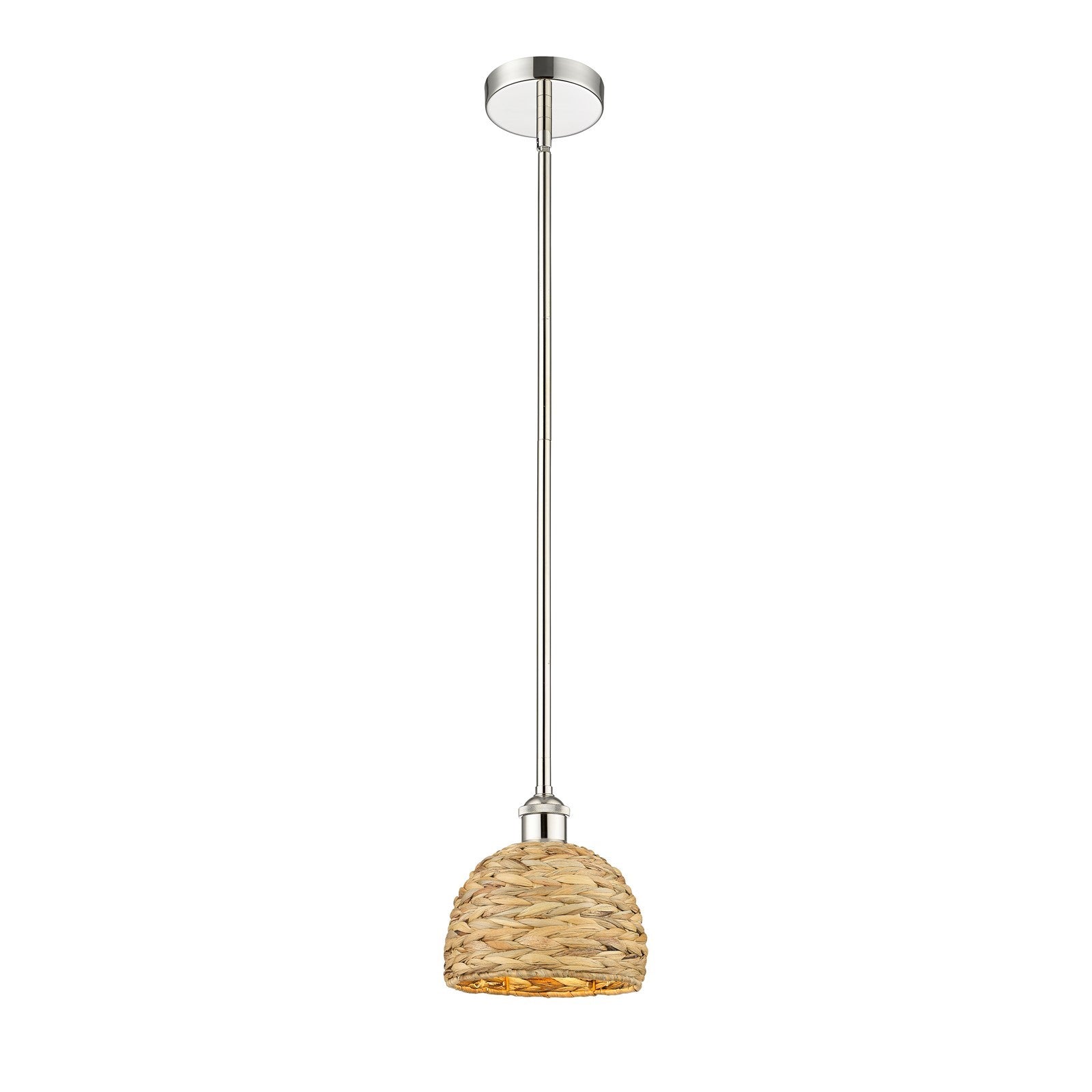 Innovations Woven Rattan 8in 1-Light Mini Pendant | Rustic Farmhouse Polished Nickel and Natural Woven Rattan | Kitchen Island | Model 616-1S-PN-RBD-8-NAT