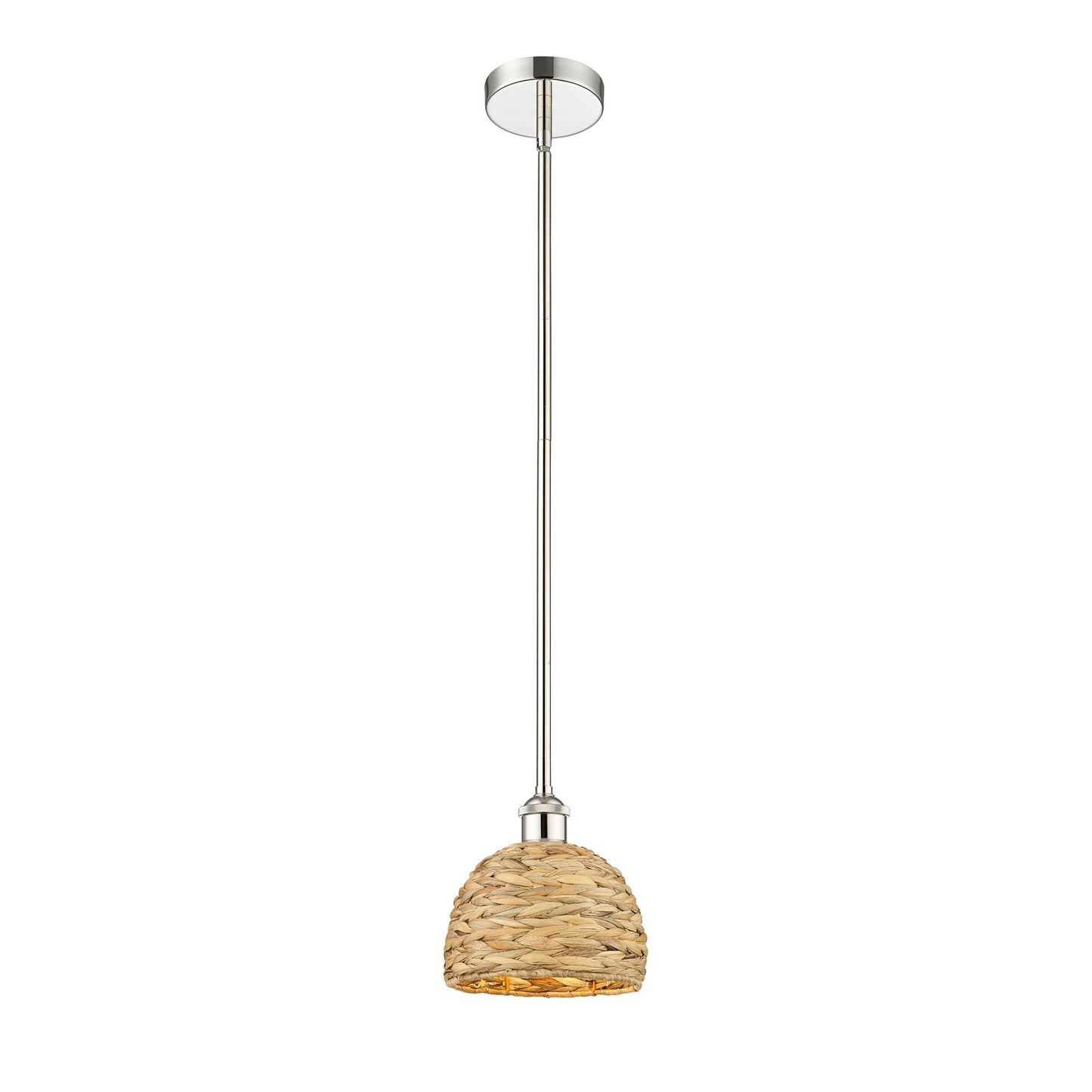 Innovations Woven Rattan 8in 1-Light Mini Pendant | Rustic Farmhouse Polished Nickel and Natural Woven Rattan | Kitchen Island | Model 616-1S-PN-RBD-8-NAT