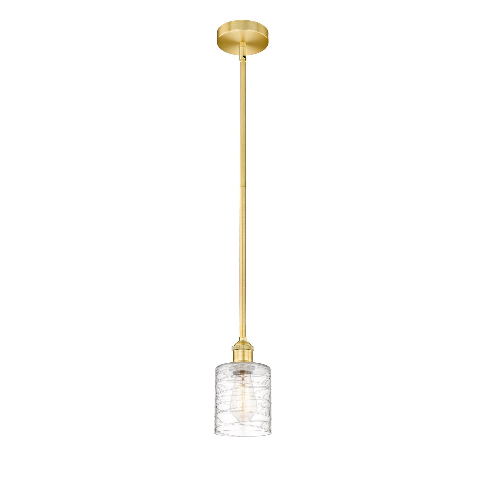 Innovations Cobbleskill 5in 1-Light Mini Pendant | Industrial Satin Gold Steel and Deco Swirl Clear Glass | Kitchen Island & | Model 616-1S-SG-G1113