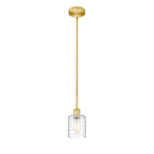 Innovations Cobbleskill 5in 1-Light Mini Pendant | Industrial Satin Gold Steel and Deco Swirl Clear Glass | Kitchen Island & | Model 616-1S-SG-G1113