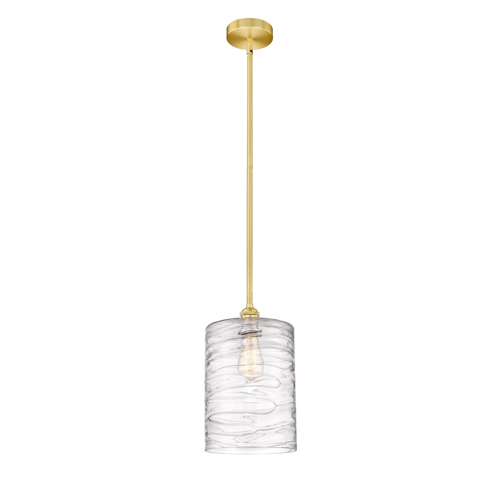 Innovations Cobbleskill 9in 1-Light Mini Pendant | Industrial Satin Gold Steel and Deco Swirl Glass | Kitchen Island & Dining | Model 616-1S-SG-G1113-L