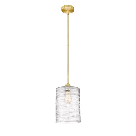 Innovations Cobbleskill 9in 1-Light Mini Pendant | Industrial Satin Gold Steel and Deco Swirl Glass | Kitchen Island & Dining | Model 616-1S-SG-G1113-L