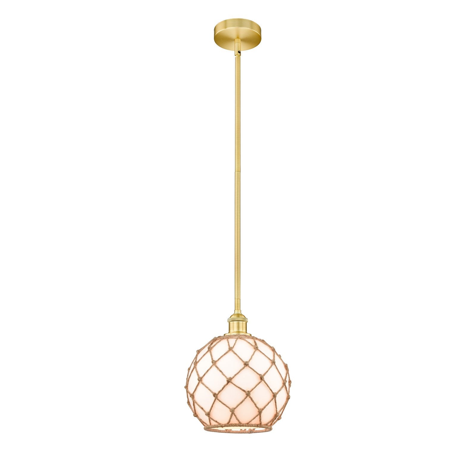 Innovations Farmhouse Rope 10in 1-Light Mini Pendant | Industrial Satin Gold Steel and Cast Brass with Matte White Glass and | Model 616-1S-SG-G121-10RB