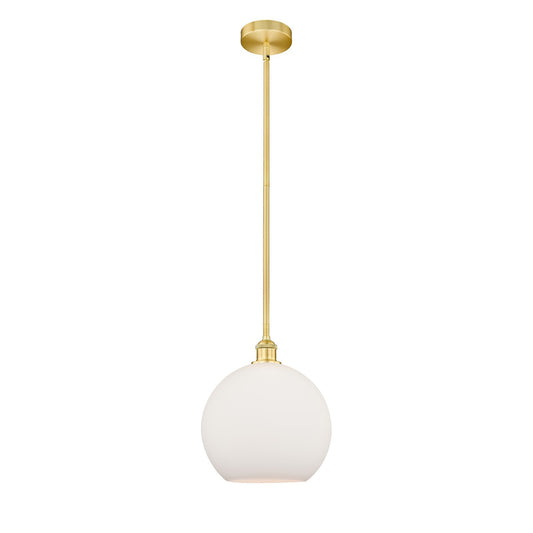Innovations Athens 12in 1-Light Mini Pendant | Industrial Satin Gold Steel and Matte White Glass | Kitchen Island & Dining | Model 616-1S-SG-G121-12-LED