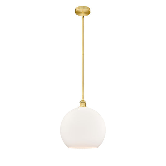 Innovations Athens 14in 1-Light Pendant | Industrial Satin Gold Steel and Matte White Glass | Kitchen Island & Dining Room | Model 616-1S-SG-G121-14