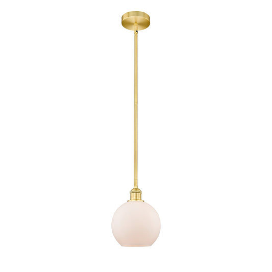 Innovations Athens 8in 1-Light Mini Pendant | Industrial Satin Gold Steel and Matte White Frosted Glass | Kitchen Island & Dining | Model 616-1S-SG-G121-8