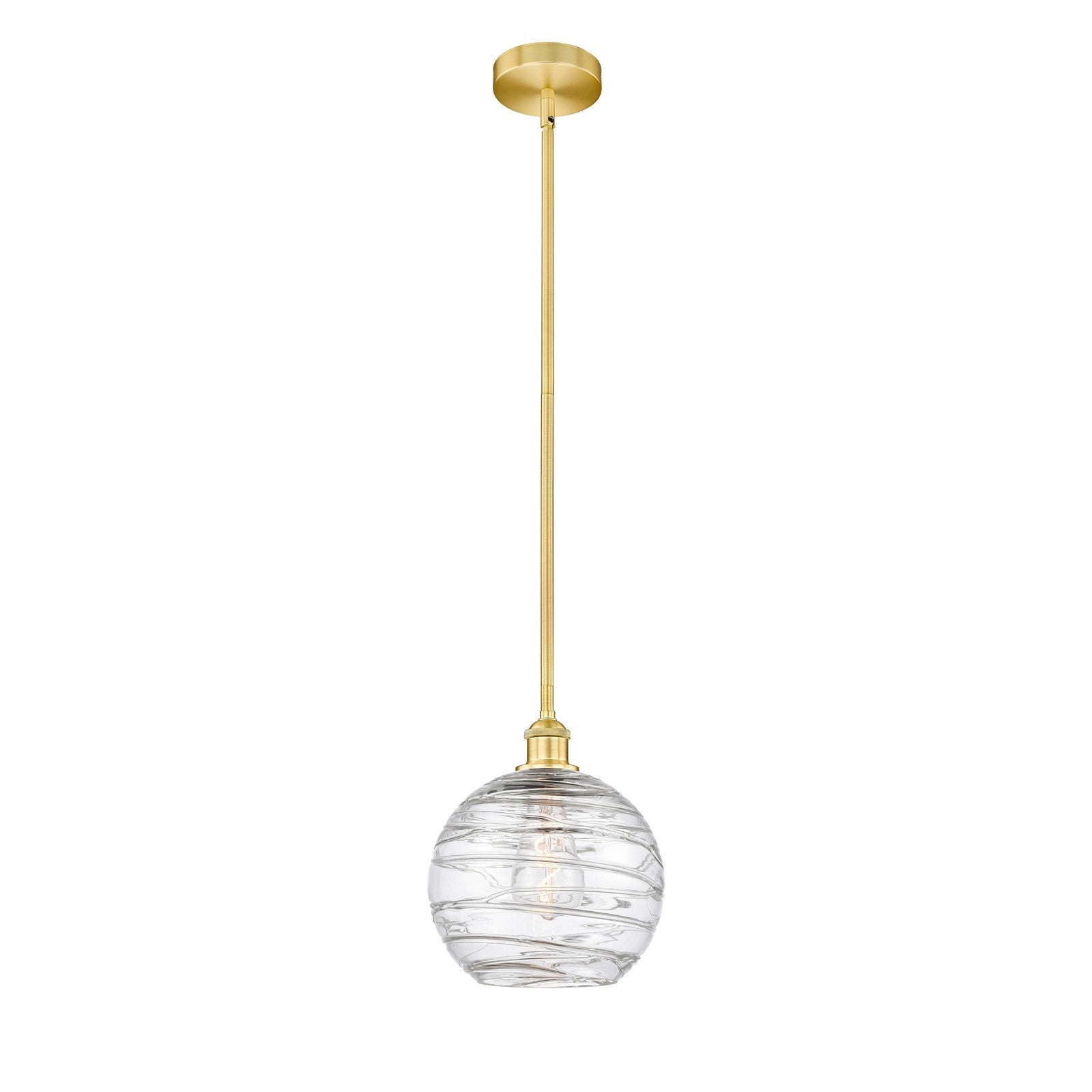 Innovations Athens Deco Swirl 10in 1-Light Mini Pendant | Industrial Satin Gold Steel and Clear Glass | Kitchen Island & | Model 616-1S-SG-G1213-10CL