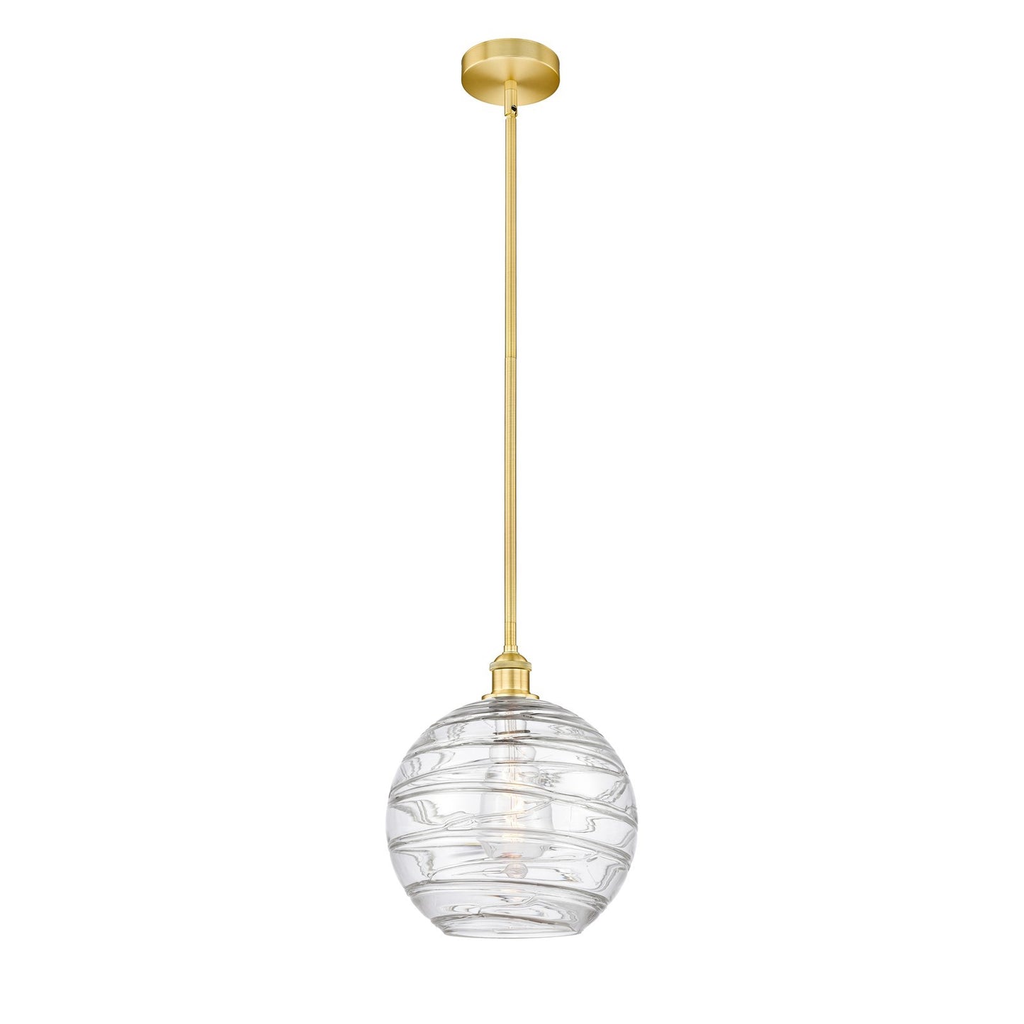 Innovations Athens Deco Swirl 12in 1-Light Mini Pendant | Industrial Satin Gold Steel and Clear Glass | Kitchen Island & | Model 616-1S-SG-G1213-12CL