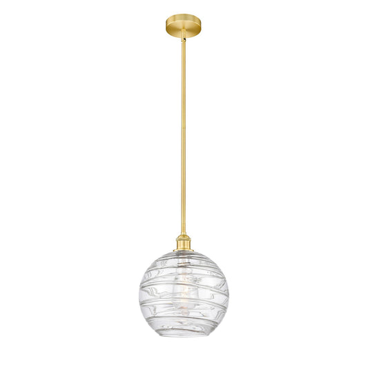 Innovations Athens Deco Swirl 12in 1-Light Mini Pendant | Industrial Satin Gold Steel and Clear Glass | Kitchen Island & | Model 616-1S-SG-G1213-12CL