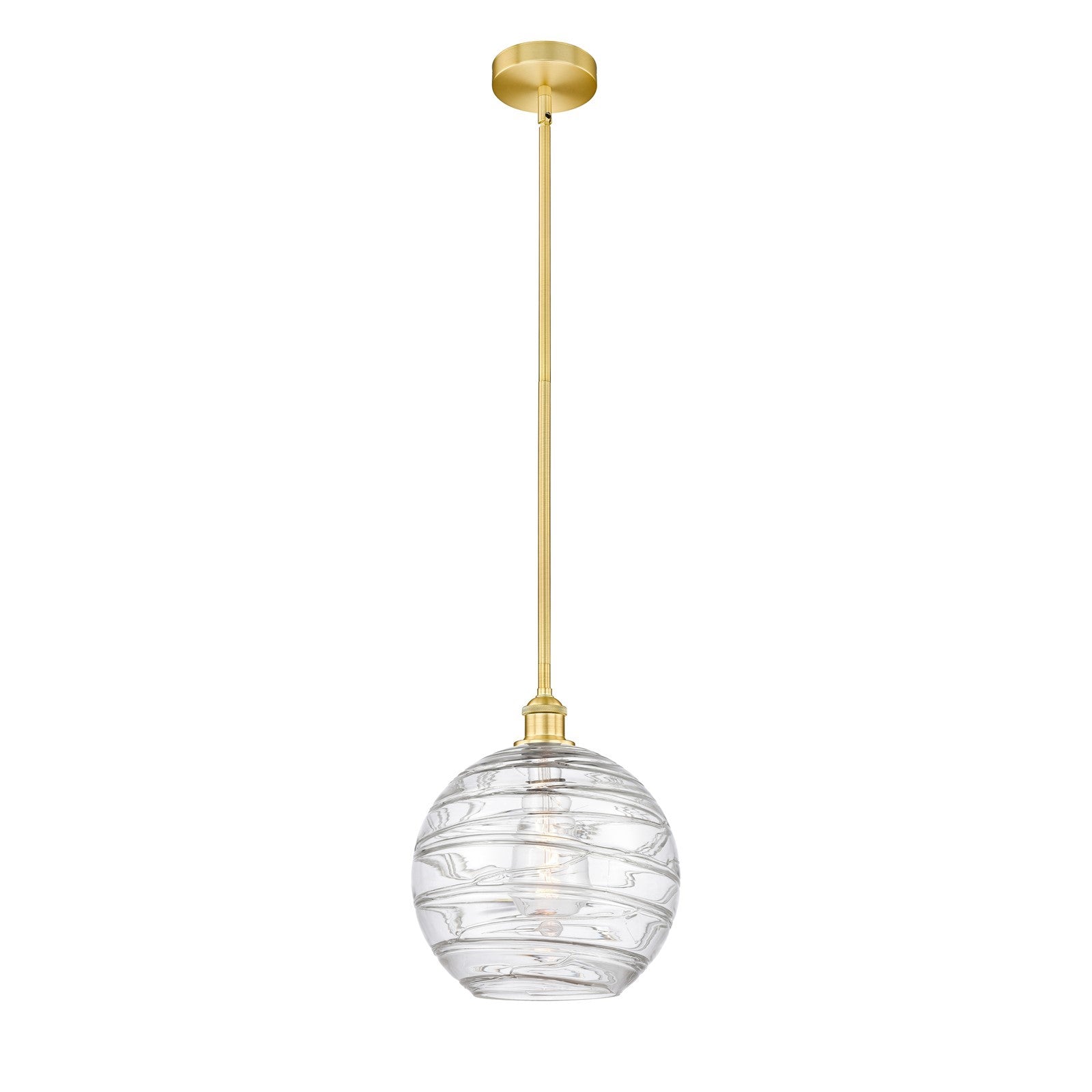 Innovations Athens Deco Swirl 12in 1-Light Mini Pendant | Industrial Satin Gold Steel and Clear Glass | Kitchen Island & | Model 616-1S-SG-G1213-12CL