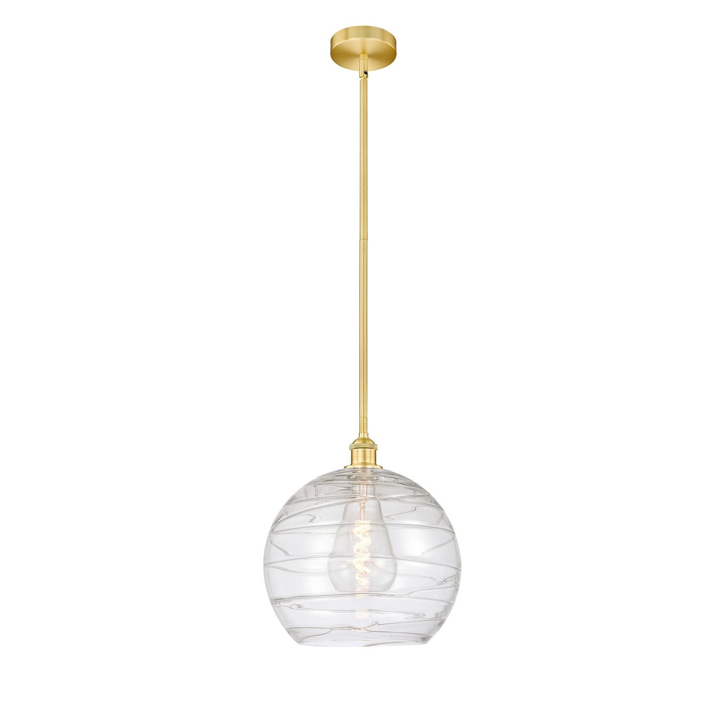 Innovations Athens Deco Swirl 14in 1-Light Mini Pendant | Industrial Satin Gold Steel and Cast Brass with Clear Deco Swirl | Model 616-1S-SG-G1213-14CL