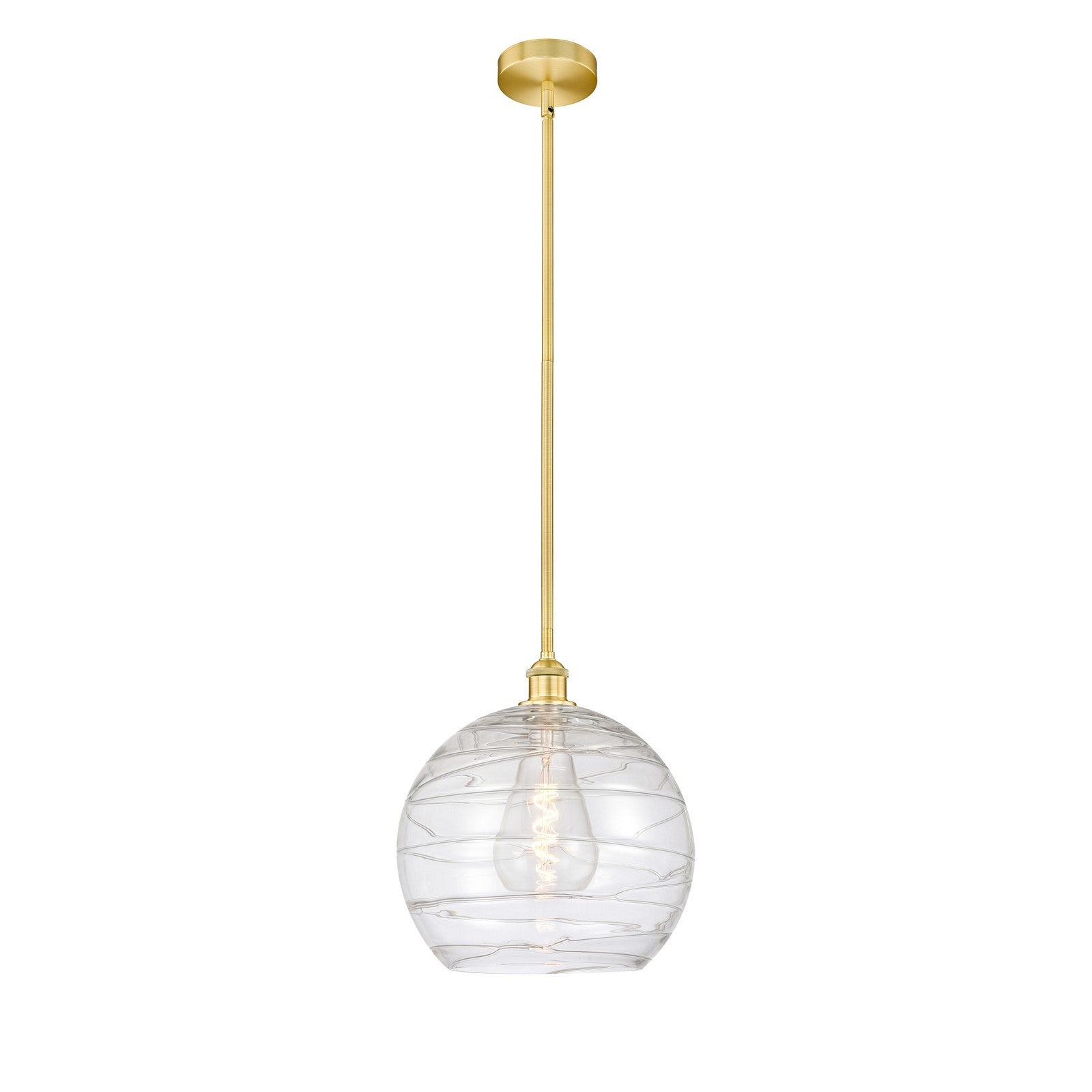 Innovations Athens Deco Swirl 14in 1-Light Mini Pendant | Industrial Satin Gold Steel and Cast Brass with Clear Deco Swirl | Model 616-1S-SG-G1213-14CL