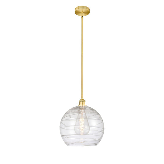 Innovations Athens Deco Swirl 14in 1-Light Mini Pendant | Industrial Satin Gold Steel and Cast Brass with Clear Deco Swirl | Model 616-1S-SG-G1213-14CL
