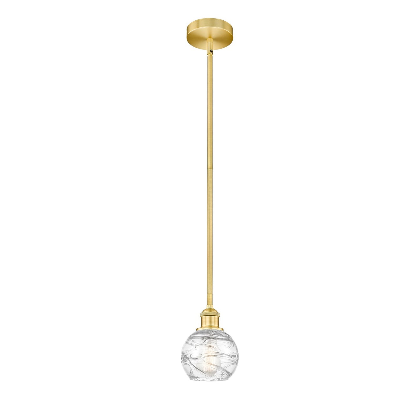 Innovations Athens Deco Swirl 6in 1-Light Mini Pendant | Industrial Satin Gold Steel and Clear Deco Swirl Glass | Kitchen | Model 616-1S-SG-G1213-6CL