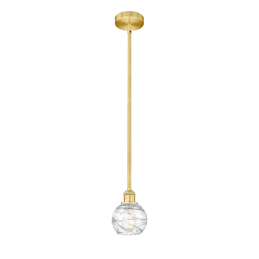Innovations Athens Deco Swirl 6in 1-Light Mini Pendant | Industrial Satin Gold Steel and Clear Deco Swirl Glass | Kitchen | Model 616-1S-SG-G1213-6CL