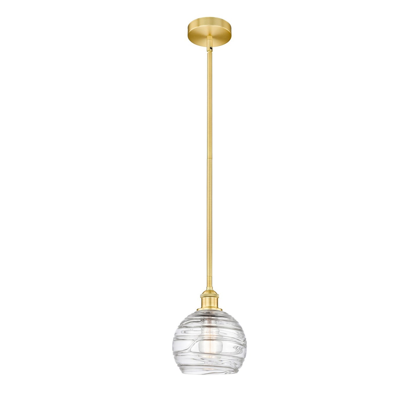 Innovations Athens Deco Swirl 8in 1-Light Mini Pendant | Industrial Satin Gold Steel and Clear Glass | Kitchen Island & Dining | Model 616-1S-SG-G1213-8CL