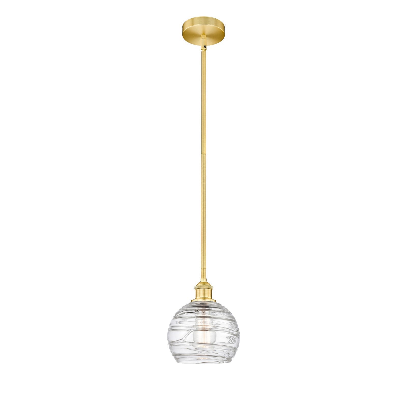 Innovations Athens Deco Swirl 8in 1-Light Mini Pendant | Industrial Satin Gold Steel and Clear Glass | Kitchen Island & Dining | Model 616-1S-SG-G1213-8CL