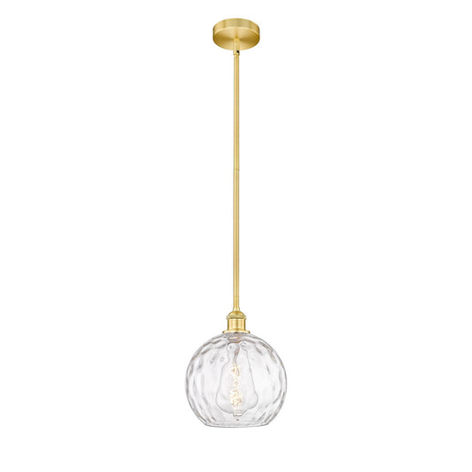 Innovations Athens Water Glass 10in 1-Light Mini Pendant | Industrial Satin Gold Steel and Clear Glass | Kitchen Island & | Model 616-1S-SG-G1215-10