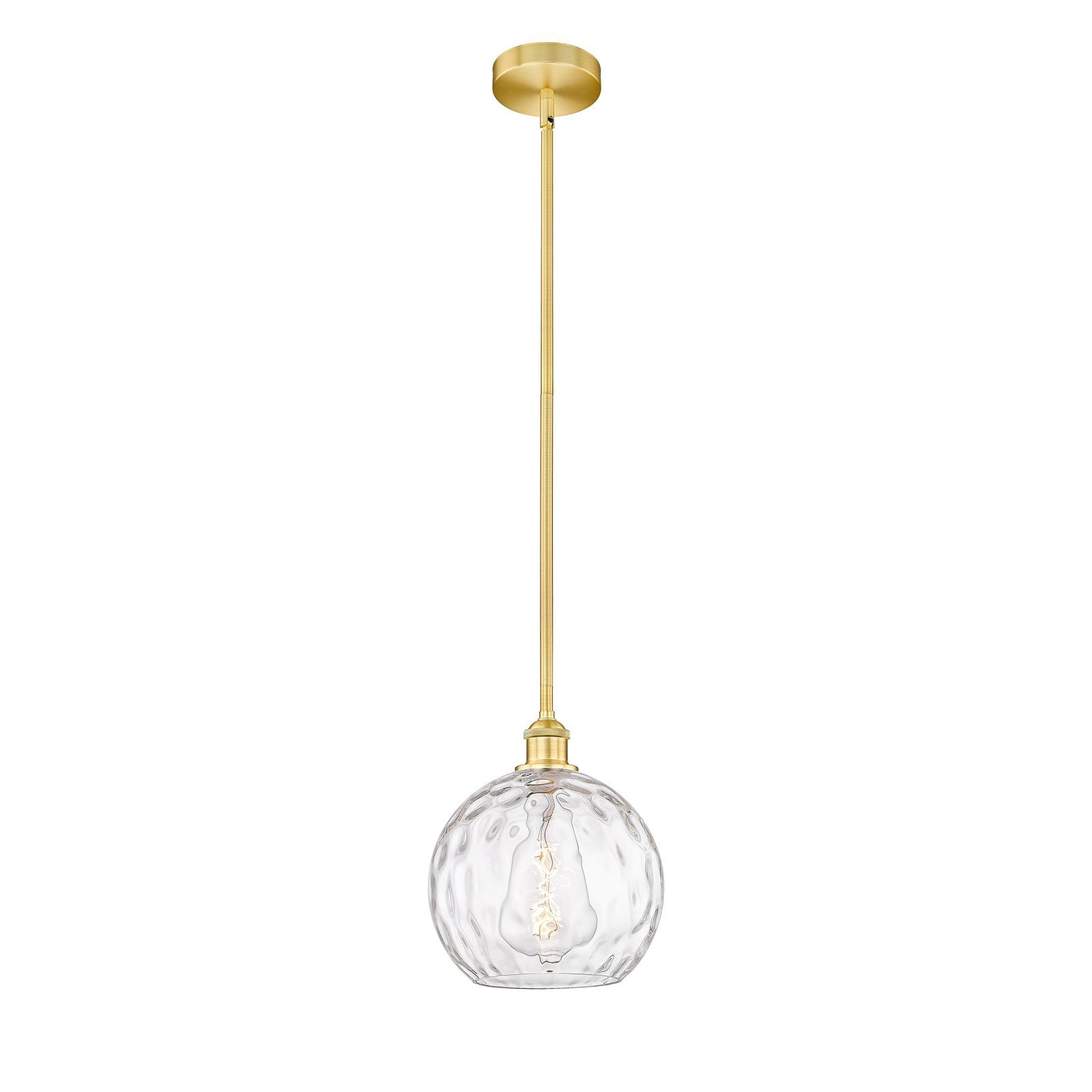 Innovations Athens Water Glass 10in 1-Light Mini Pendant | Industrial Satin Gold Steel and Clear Glass | Kitchen Island & | Model 616-1S-SG-G1215-10