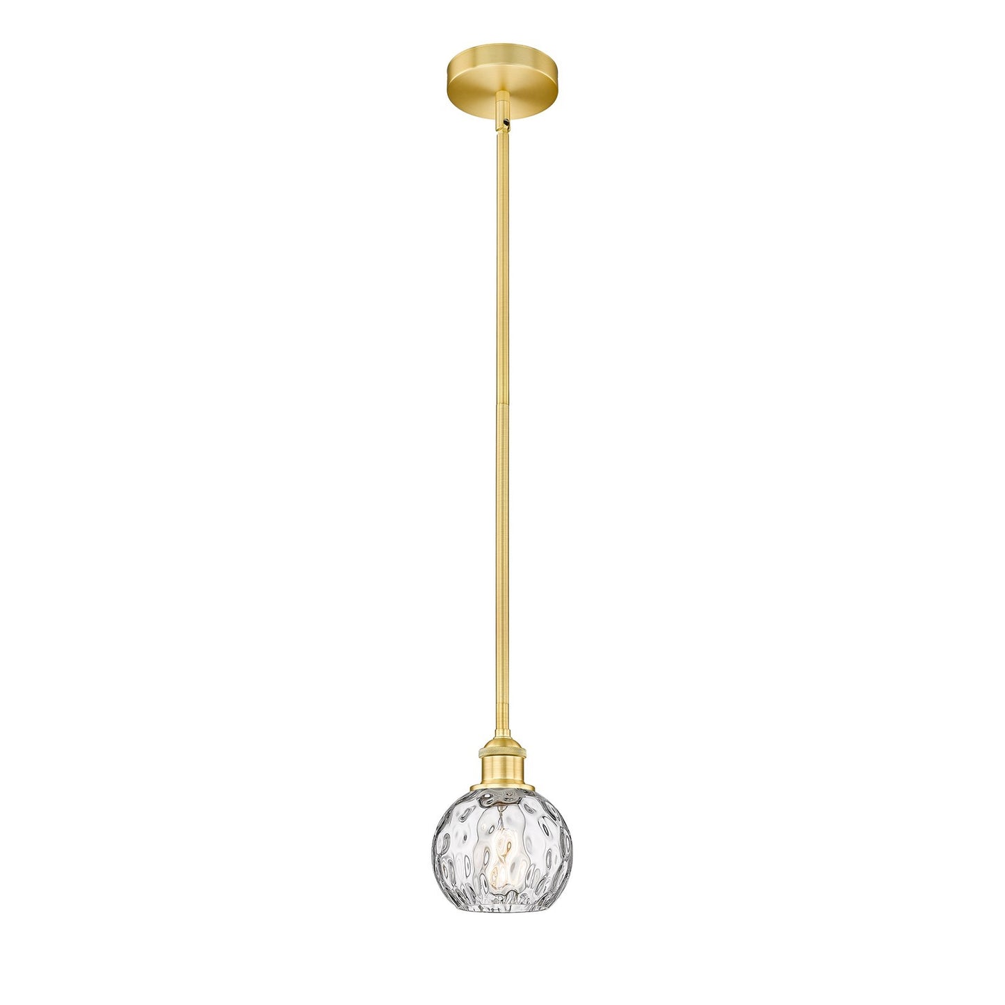Innovations Athens Water Glass 6in 1-Light Mini Pendant | Industrial Satin Gold Steel and Clear Glass | Kitchen Island & | Model 616-1S-SG-G1215-6-LED