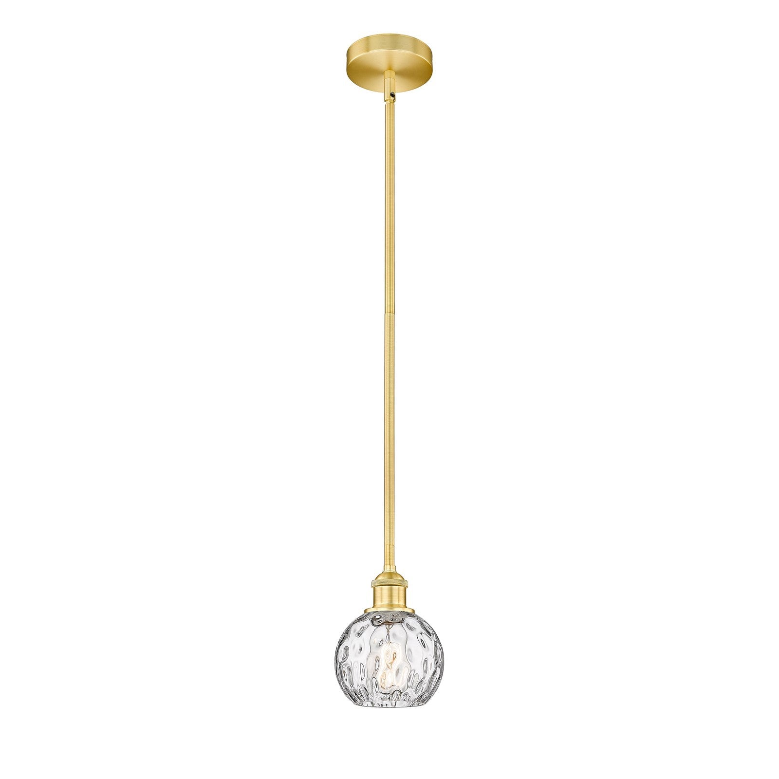 Innovations Athens Water Glass 6in 1-Light Mini Pendant | Industrial Satin Gold Steel and Clear Glass | Kitchen Island & | Model 616-1S-SG-G1215-6-LED