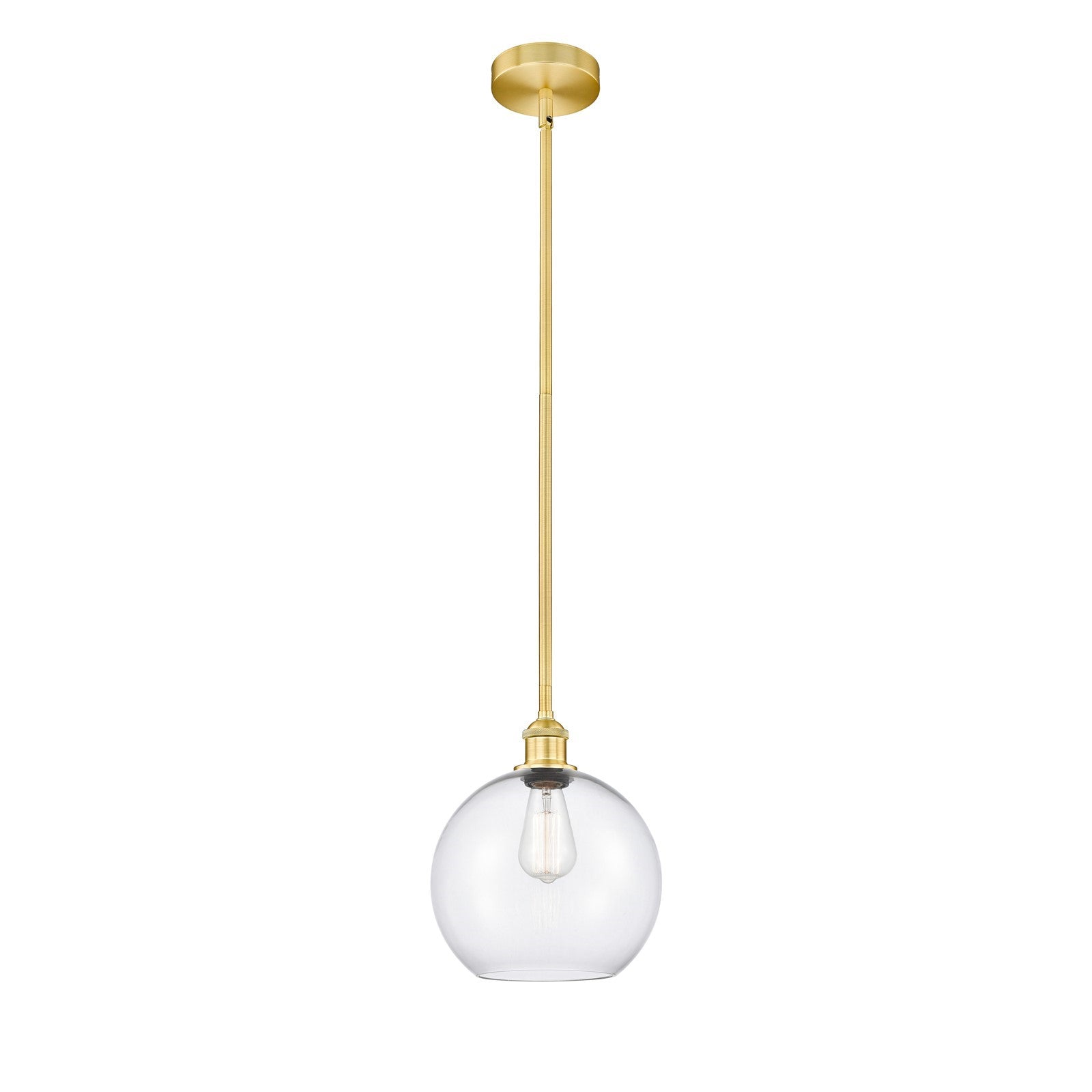 Innovations Athens 10in 1-Light Mini Pendant | Industrial Satin Gold Steel and Clear Glass | Kitchen Island & Dining Room | Model 616-1S-SG-G122-10-LED