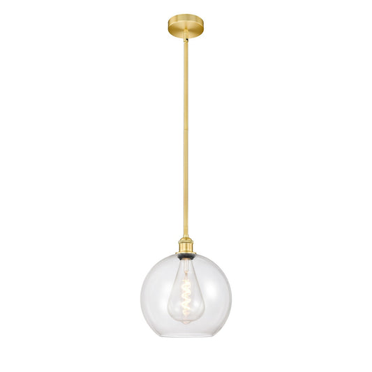 Innovations Athens 12in 1-Light Mini Pendant | Industrial Satin Gold Steel and Clear Glass | Kitchen Island & Dining Room | Model 616-1S-SG-G122-12
