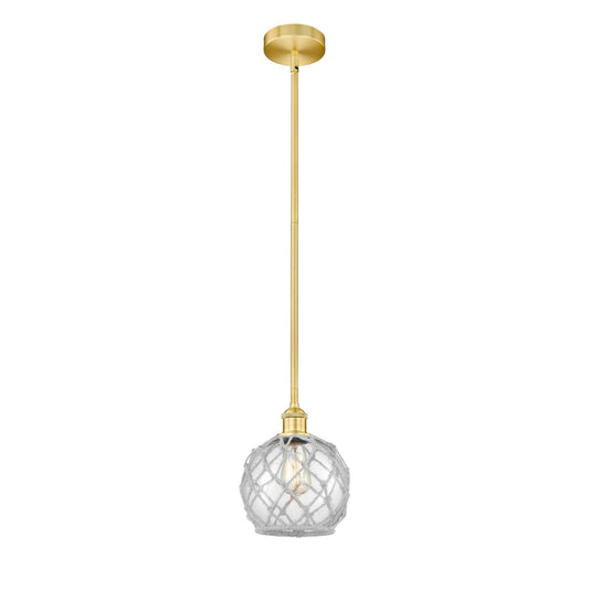 Innovations Farmhouse Rope 8in 1-Light Mini Pendant | Industrial Satin Gold Steel and Clear Glass with White Rope | Kitchen | Model 616-1S-SG-G122-8RW