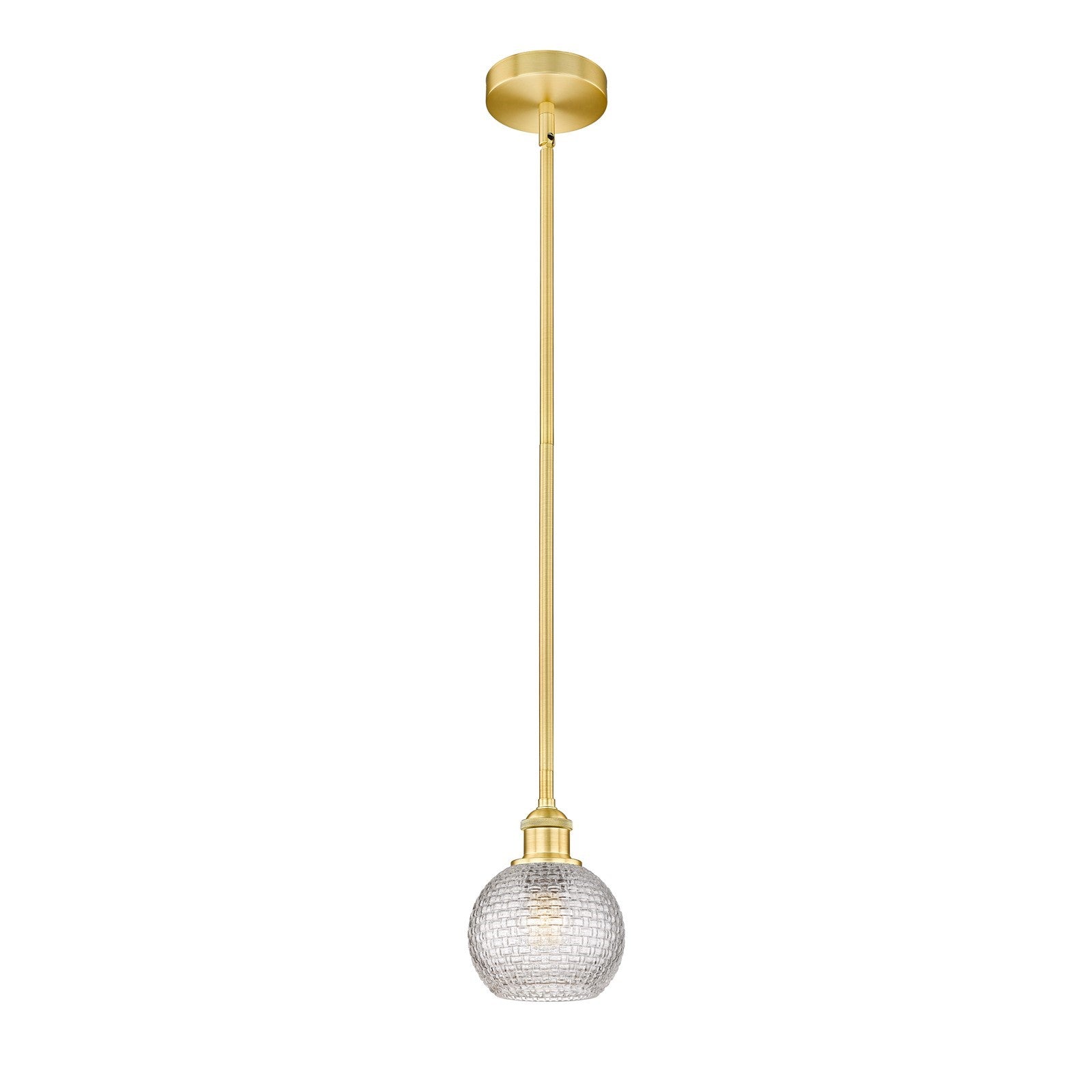 Innovations Athens 6in 1-Light Mini Pendant | Modern Farmhouse Satin Gold Steel and Clear Basket Weave Glass | Kitchen Island | Model 616-1S-SG-G122C-6CL