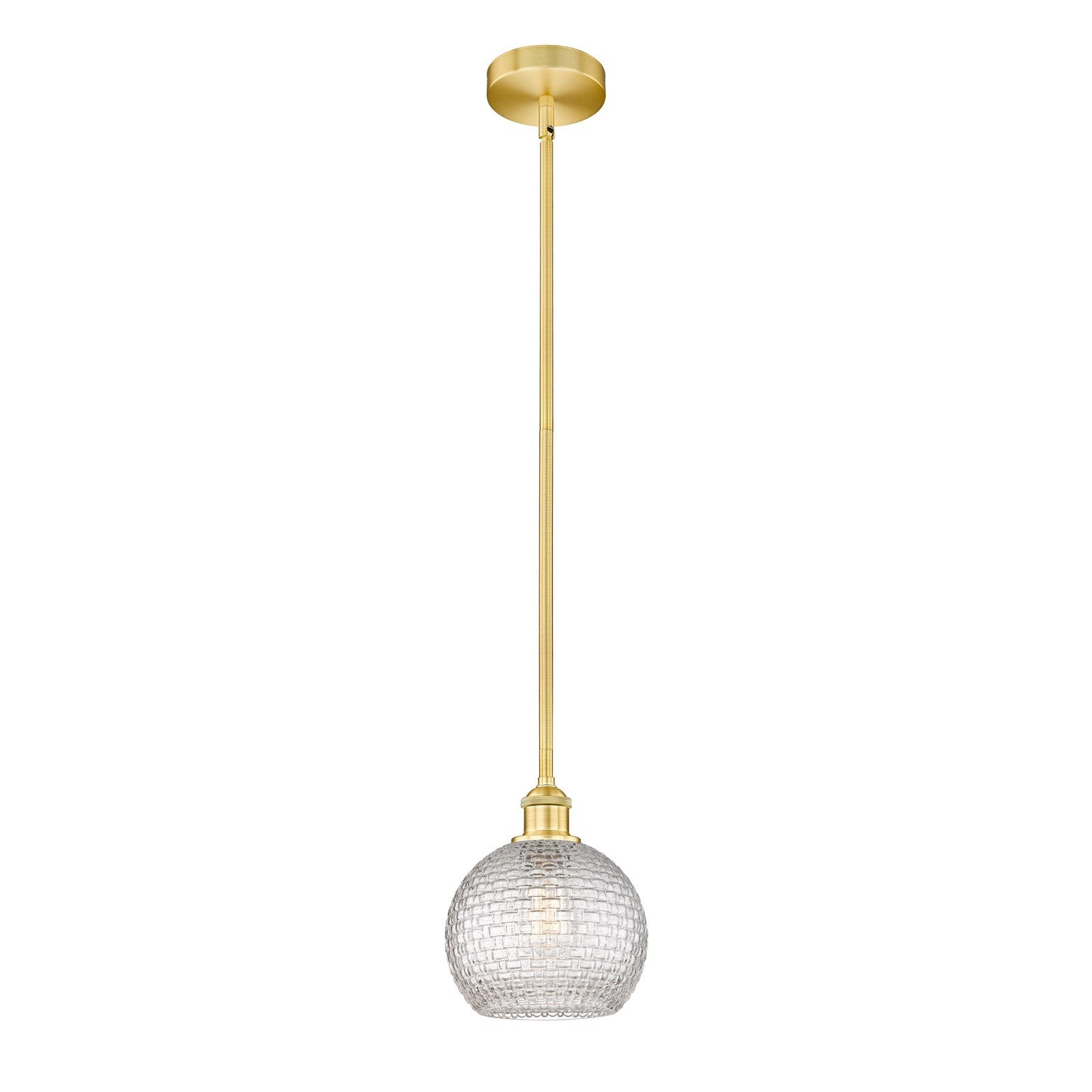 Innovations Athens 8in 1-Light Mini Pendant | Modern Farmhouse Satin Gold Steel and Clear Basket Weave Glass | Kitchen Island | Model 616-1S-SG-G122C-8CL