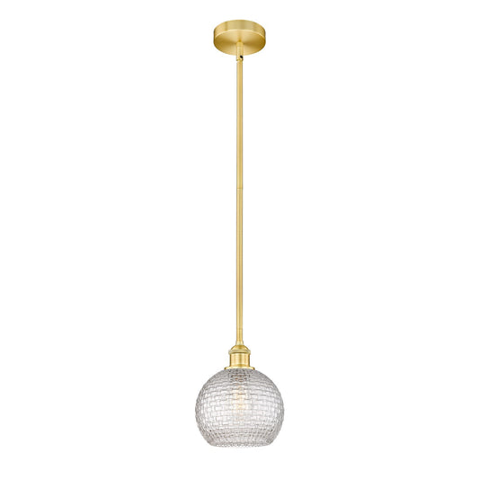 Innovations Athens 8in 1-Light Mini Pendant | Modern Farmhouse Satin Gold Steel and Clear Basket Weave Glass | Kitchen Island | Model 616-1S-SG-G122C-8CL